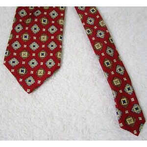 JoS.A.Bank Imported 100% Silk Tie Red Blue Accent